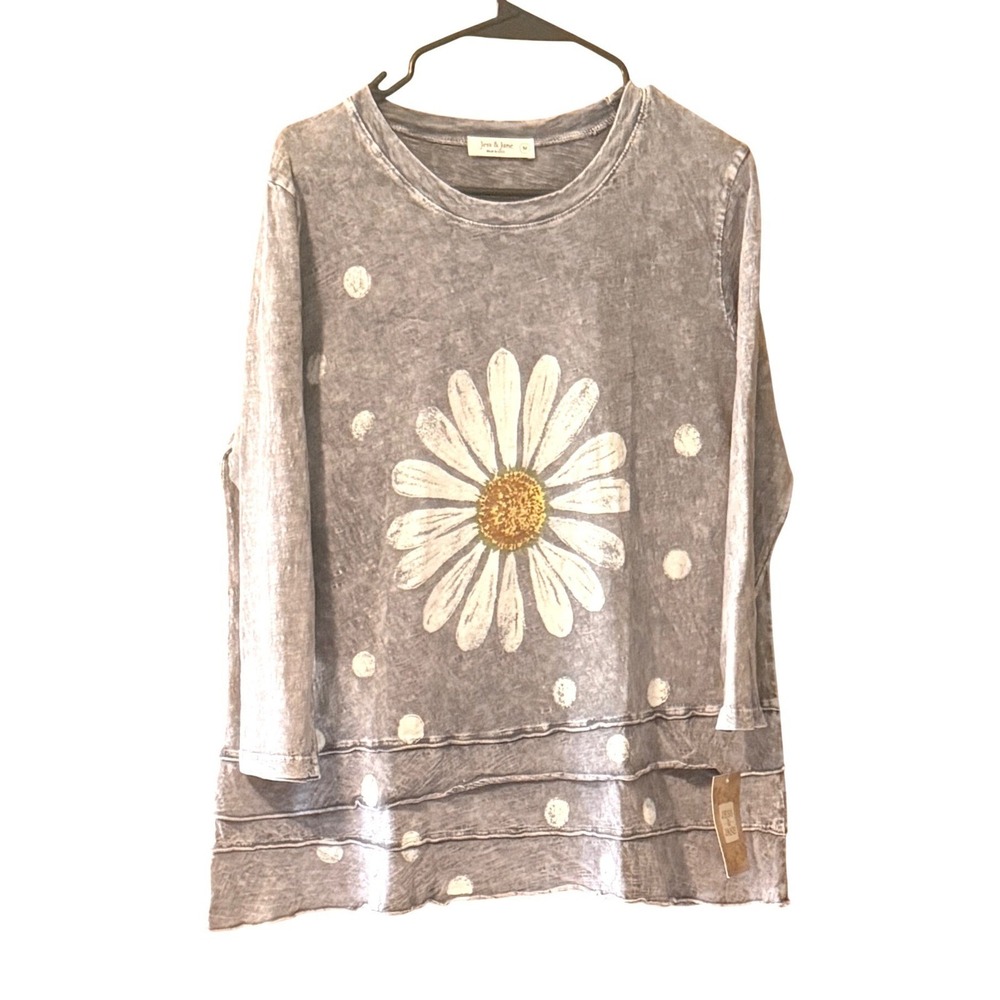 NEW Jess & Jane Daisy Top Medium Grey Mineral Wash Tiered Ruffle M66-1361 - Picture 2 of 10